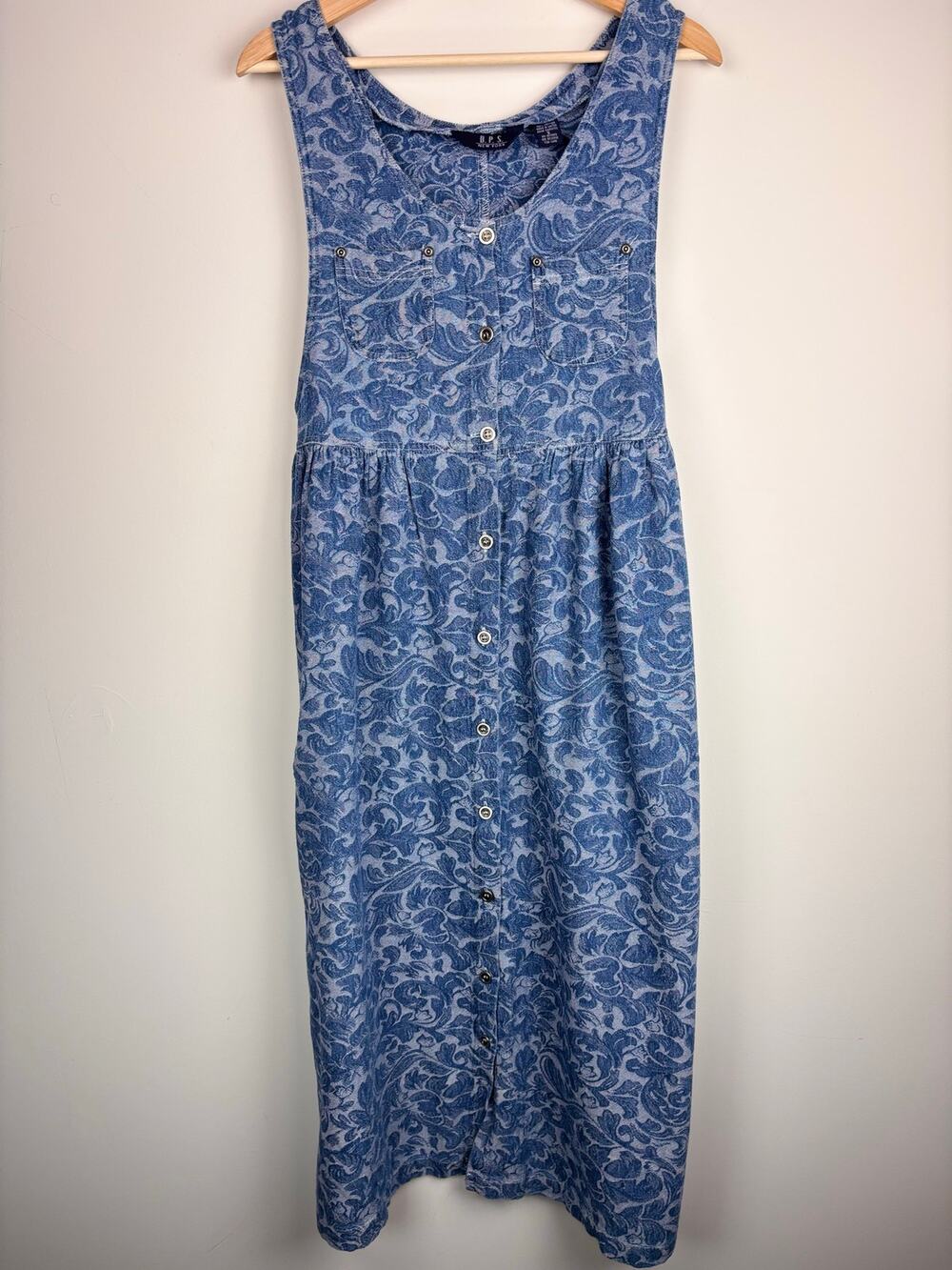 🧵 Vintage Cottage Denim Floral Jumper Dress | Size S | Blue | Prairie